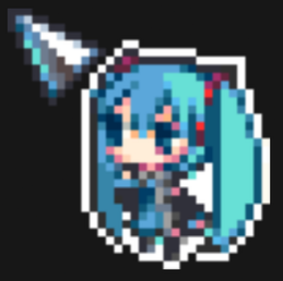 A cropped screenshot of my Hastune Miku mouse cursor. The cursor is pixel art of Miku standing next to an arrow pointing in the northwest direction.