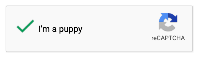 Screenshot of google recaptcha: "✅ I'm a puppy"