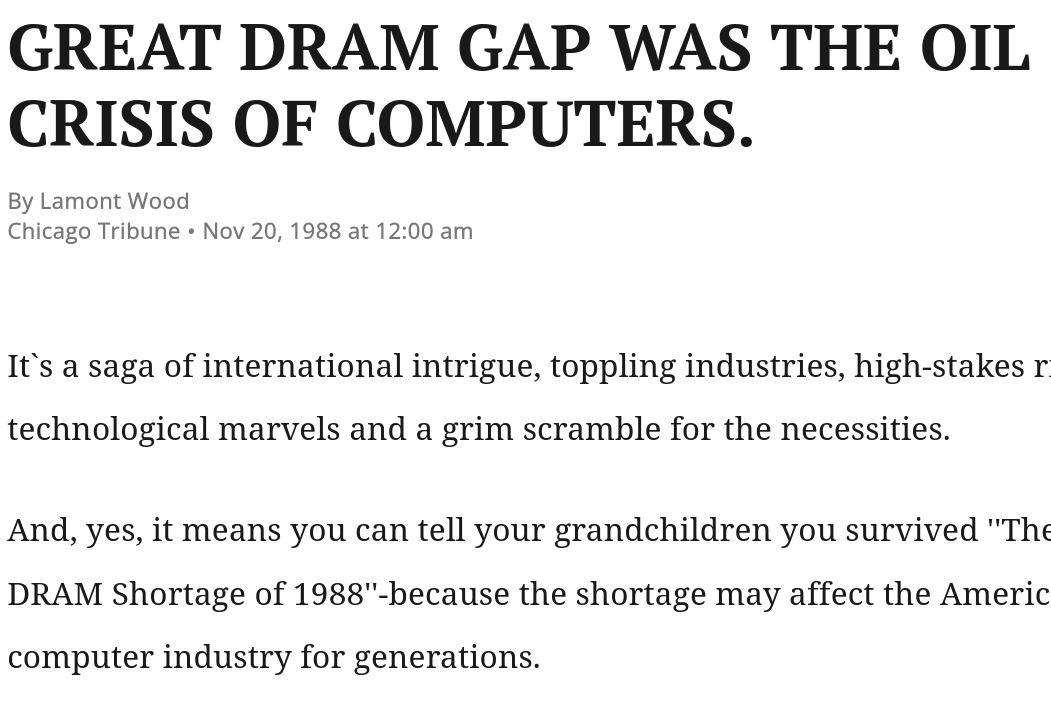 Chicago Tribune: Great DRAM Gap was the Oil Crisis of Computers.