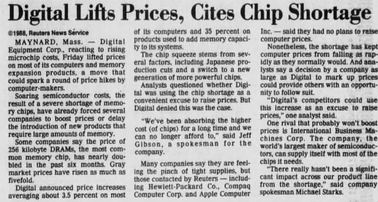 Digital Lifts Prices, Cites Chip Shortage