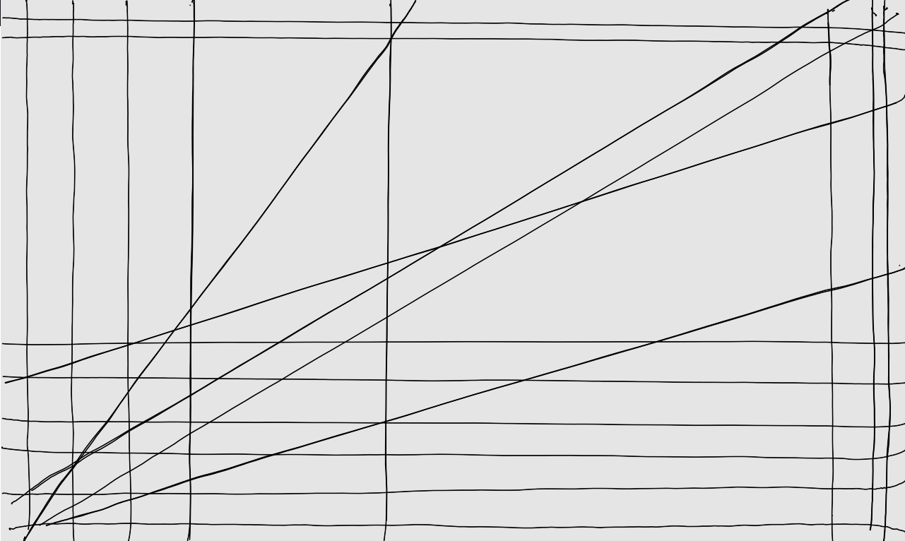 a bunch of straight lines drawn on a white screen, the lines start to squiggle near the edges of the screen, especially bad on the right edge where they heavily curve