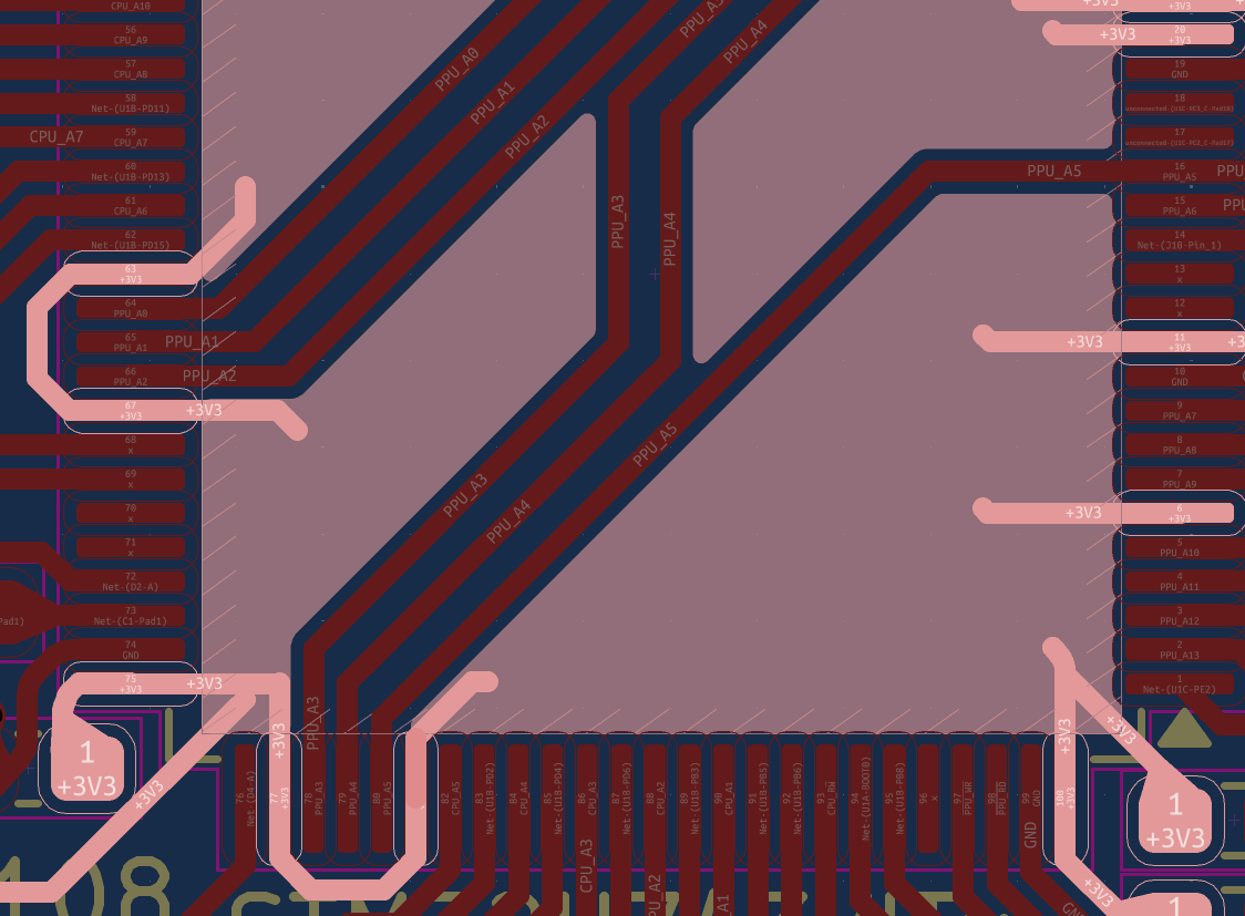 PCB layout, showing the use of GPIO pins as 3V3 jumpers.