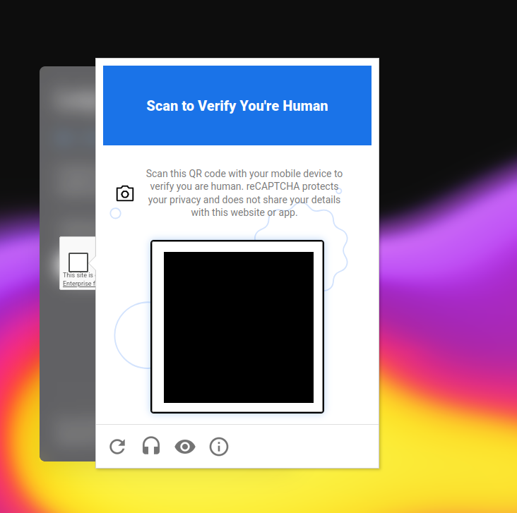 Screenshot of a Google Recaptcha, it is asking me to scan a QR code to confirm that i'm human