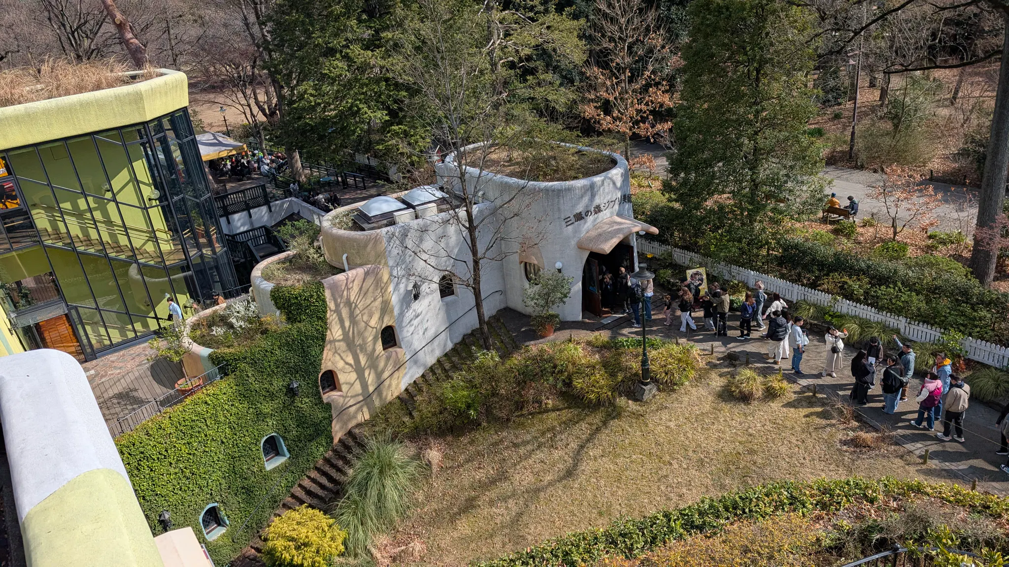 A wide photo of the Ghibli museum building.